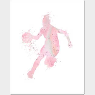Girl Basketball Player Dribbling Watercolor Sport Gift Posters and Art